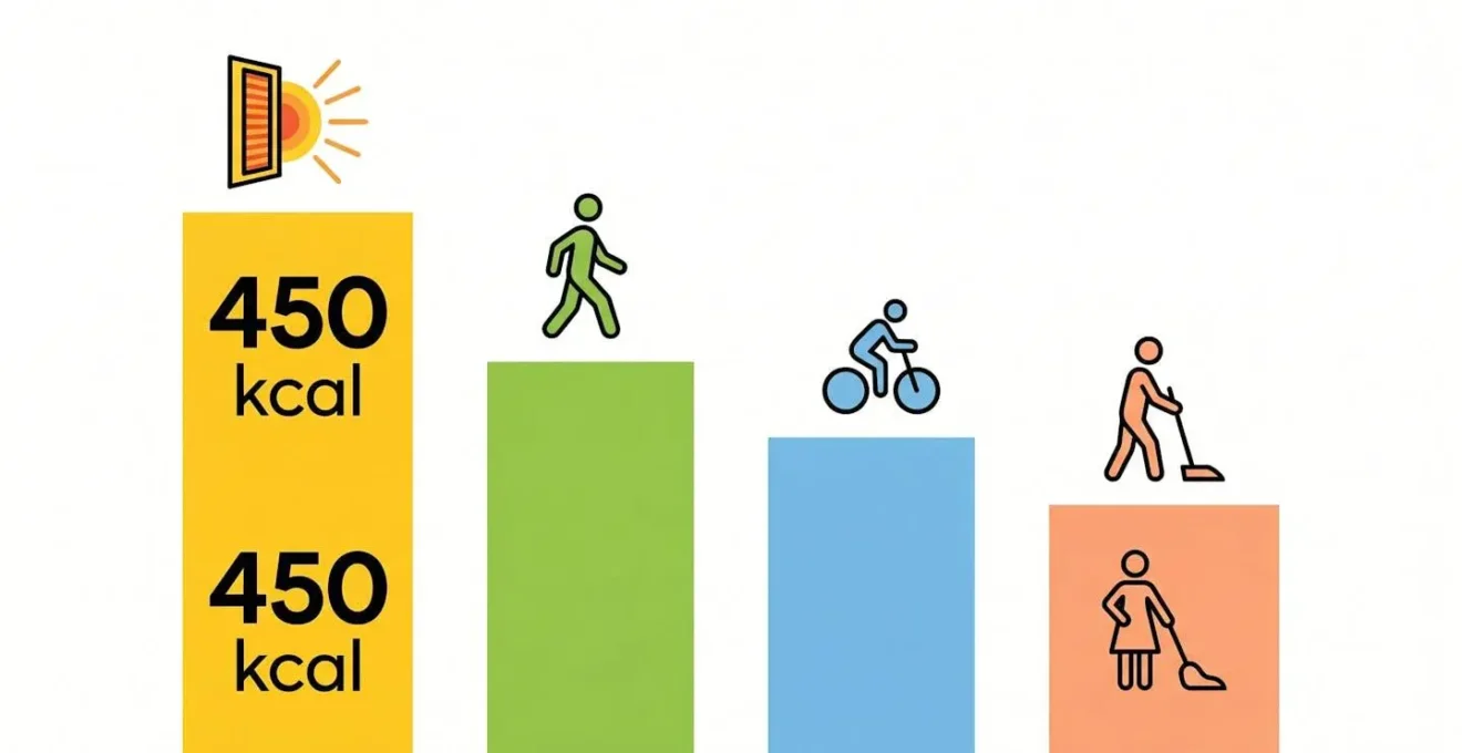 Infographie comparant les calories brûlées : une séance d'infrarouge équivaut à une heure de marche.